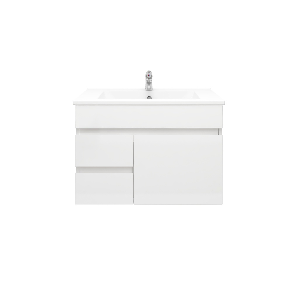 750Lx500Hx450Dmm Gloss White 2PAC MDF 2L/DW 1R/DR Wall Hung Vanity