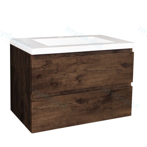 [93011/Q7546DO] 750mm Dark Oak MDF 2 Drawers Wall Hung Bathroom Vanity Cabinet Only