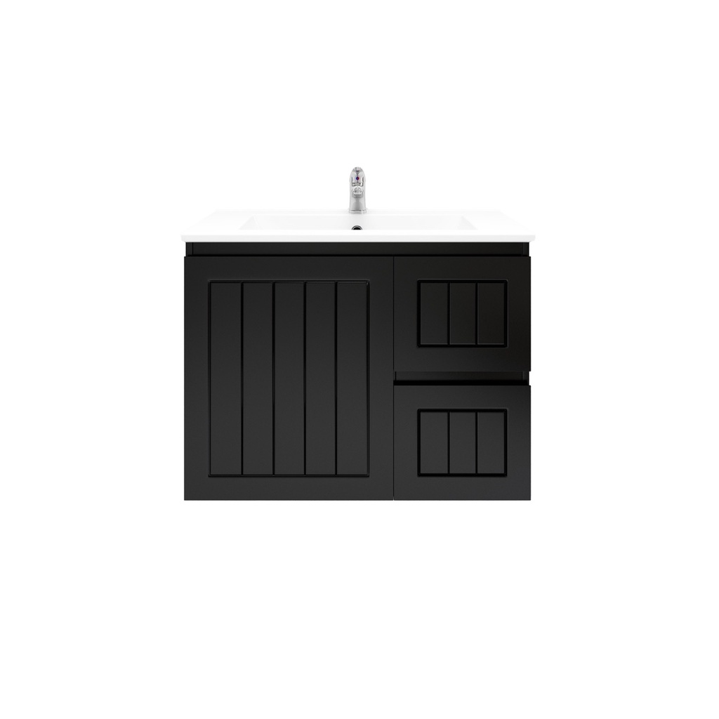 [91092/AM74WR-MB] 750Lx550Hx460Dmm Amber Matte Black 2PAC MDF 2R/DW 1L/DR Wall Hung Vanity