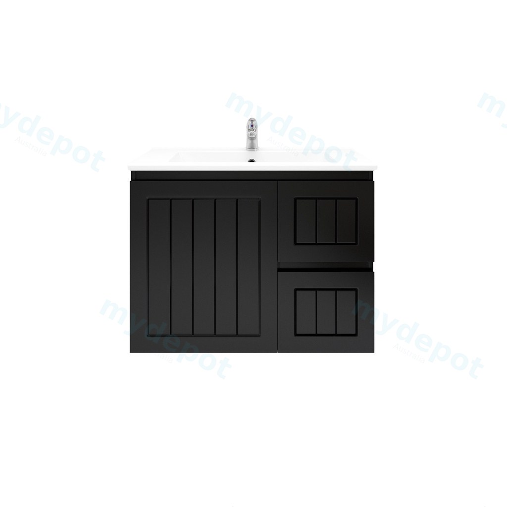 [91092/AM74WR-MB] 750mm Amber Matte Black MDF 2 Right Drawers 1Left Door Wall Hung Bathroom Vanity Cabinet Only