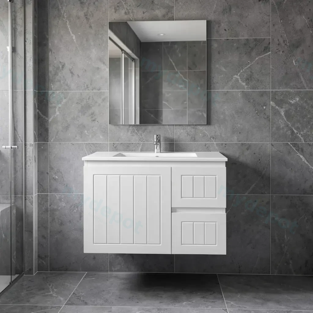 [91087/AM74WR-MW] 750mm Amber Matte White MDF 2 Right Drawers 1 Left Door Wall Hung Bathroom Vanity Cabinet Only