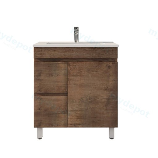[93119/B73LL-DO] 750mm Slim Dark Oak MDF Freestanding Bathroom Vanity Cabinet Only Left Drawer PVC Vacuum Filmed