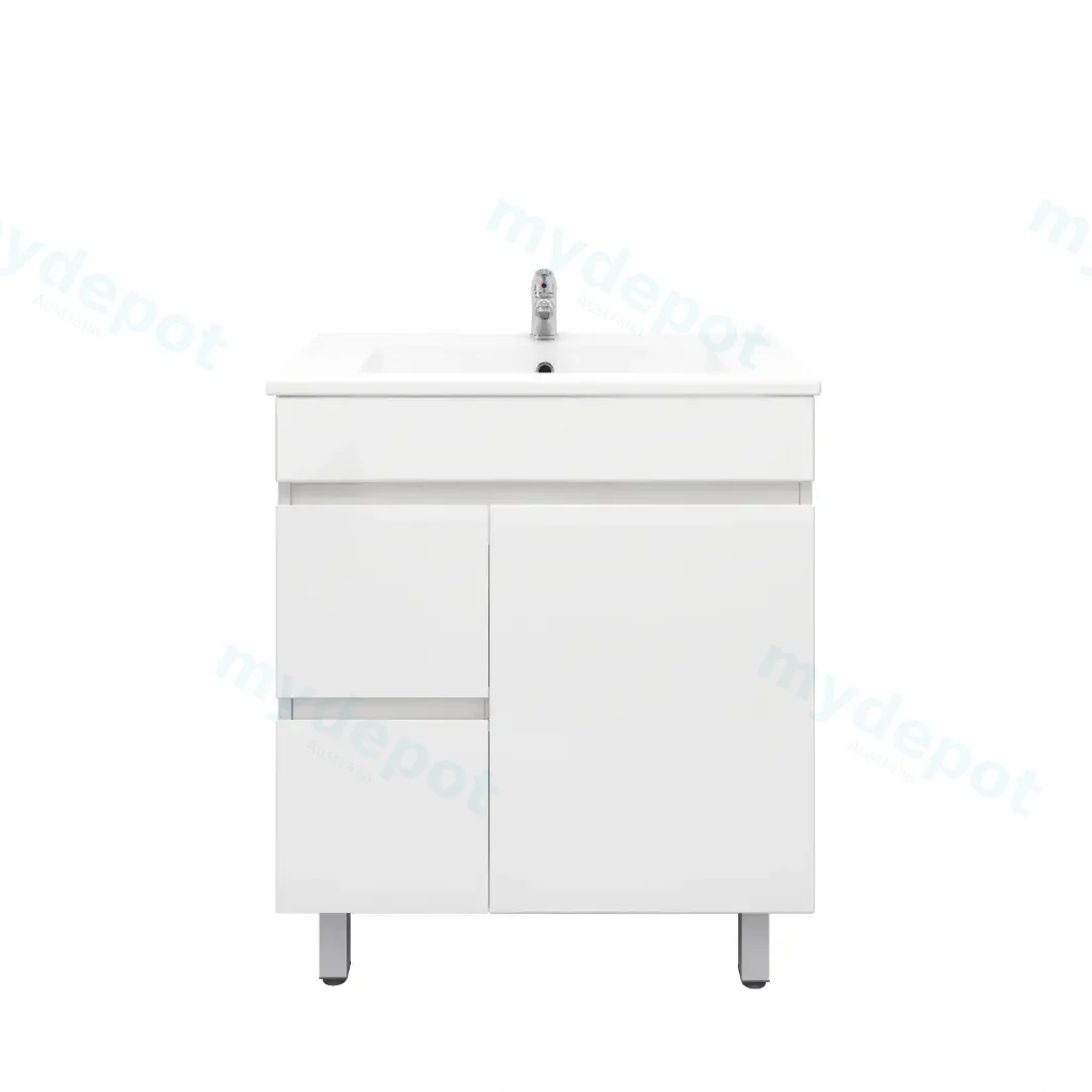 [92008/PVC73LL] 750mm Slim Freestanding Bathroom Vanity Cabinet Only PVC Left Drawer Gloss White