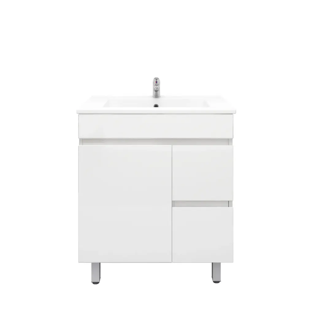 750mm Slim Freestanding Bathroom Vanity Cabinet Only PVC Right Drawer Gloss White