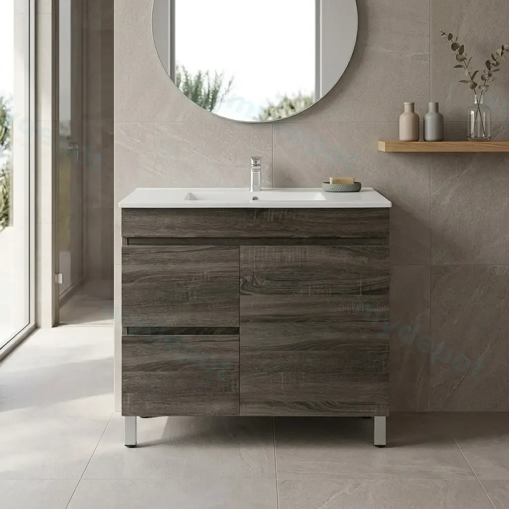 [93110/B74LL-DG] 750mm Dark Grey MDF Freestanding Bathroom Vanity Cabinet Only Left Drawer PVC Vacuum Filmed