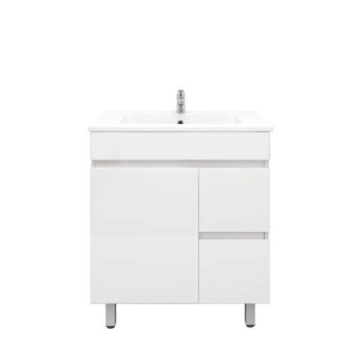 [91011/M74LR] 750Lx830Hx450Dmm Gloss White 2PAC MDF 2R/DW 1L/DR Freestanding Vanity