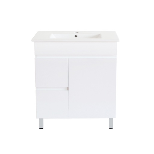 750Lx830Hx450Dmm Gloss White 2PAC PVC 2L/DW 1R/DR Freestanding Vanity