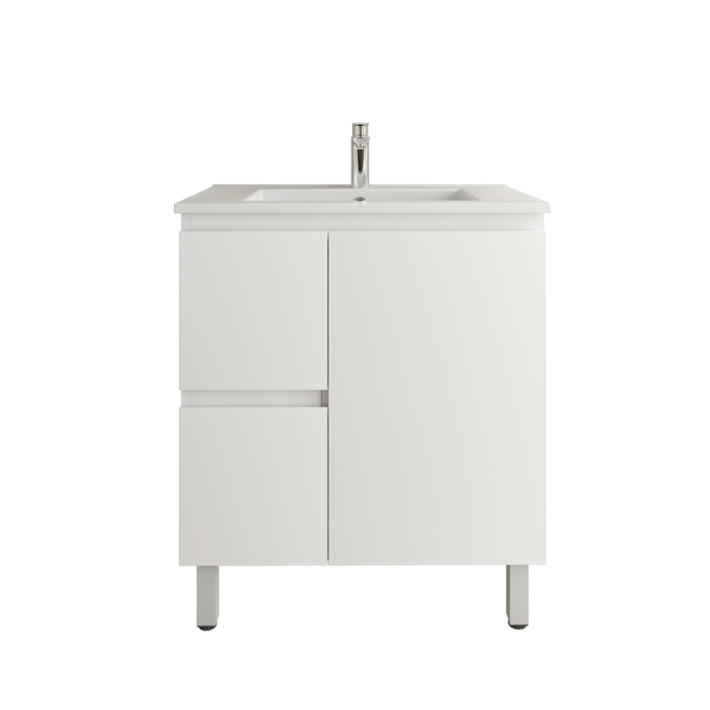 750Lx830Hx450Dmm Gloss White 2PAC PVC 2L/DW 1R/DR Freestanding Vanity
