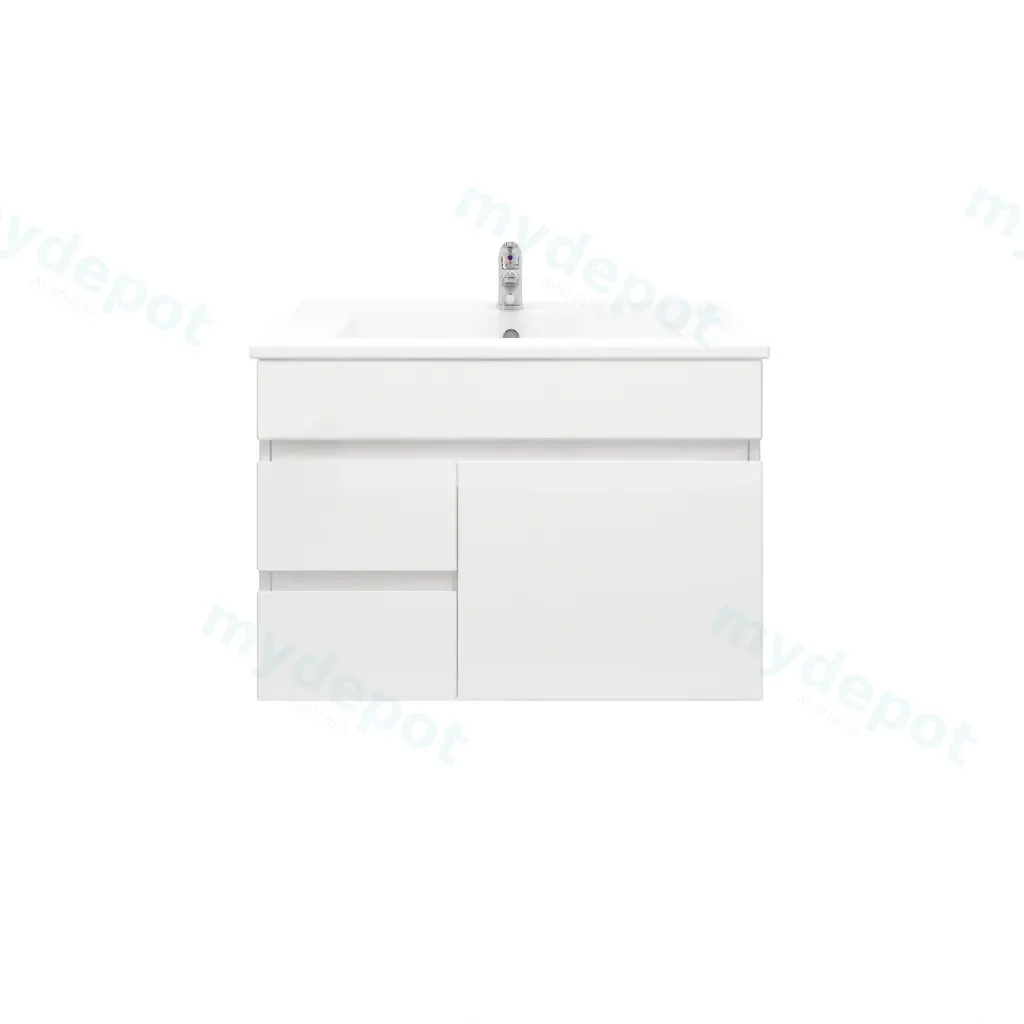 [92013/PVC74WL] 750mm Wall Hung Bathroom Vanity Cabinet Only PVC Left Drawer Gloss White
