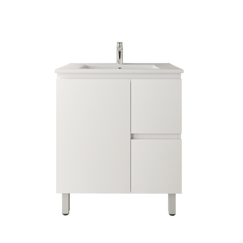 [92100/APVC74LR] 750Lx830Hx450Dmm Gloss White 2PAC PVC 2R/DW 1L/DR Freestanding Vanity