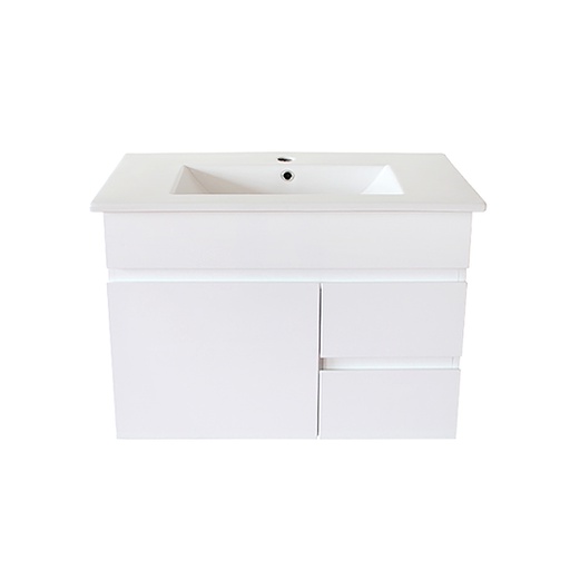 750Lx830Hx450Dmm Gloss White 2PAC PVC 2R/DW 1L/DR Wall Hung Vanity