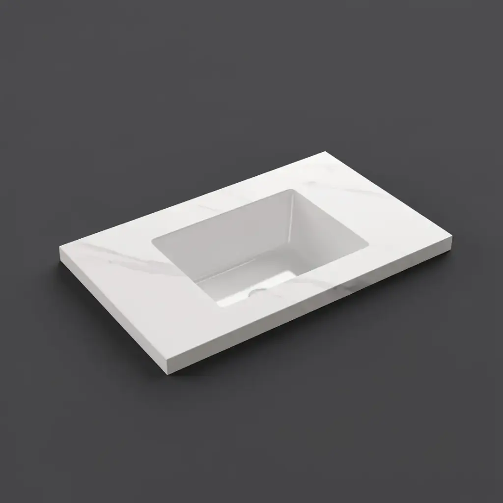 [56767] 750x460x190mm Carrara White Sintered Stone Seamlessjoined With Fine Ceramic Basin Single Bowl No Tap Hole