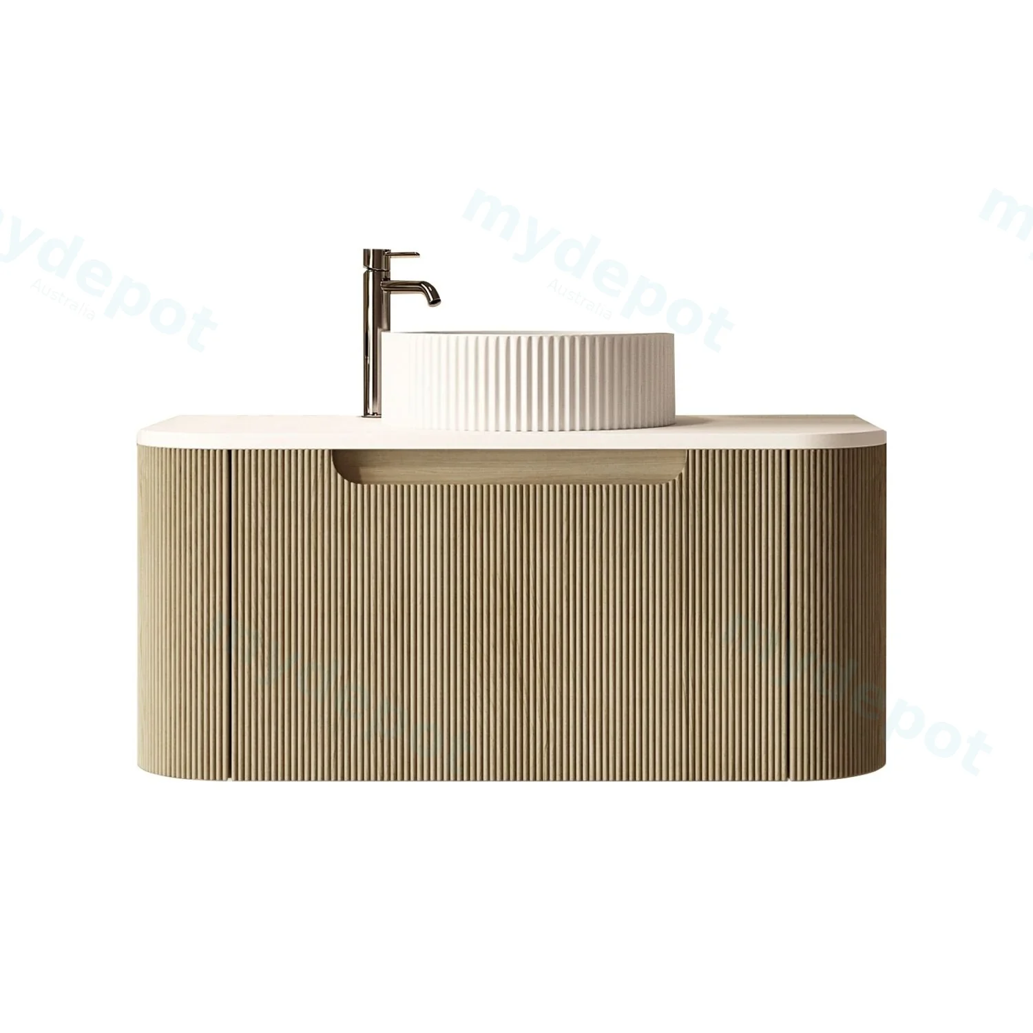 [50780] 750x460x400mm Rome Bur Oak Round Edge Grooved Wall Hung MDF Vanity With White Quartz Stone Top One Soft Closing Drawer