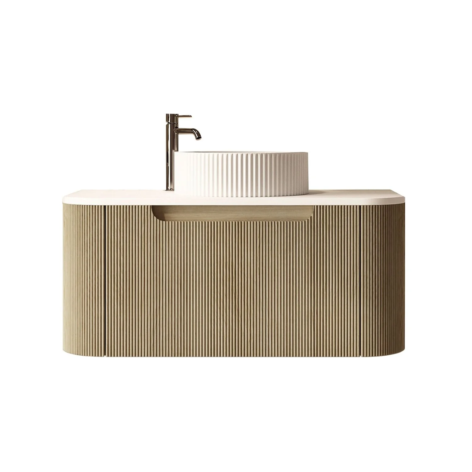 [50780] 750x460x400mm Rome Bur Oak Round Edge Grooved Wall Hung MDF Vanity With White Quartz Stone Top One Soft Closing Drawer