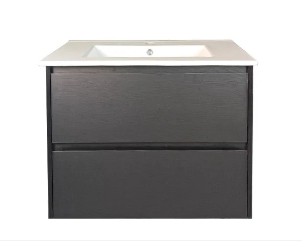 750x460x560mm Hera Black Oak Wall Hung MDF Vanity With Carrara White Stone Top Two Soft Closing Drawers