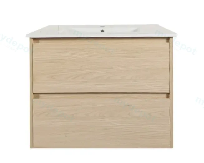 [50738] 750x460x560mm Hera Tas Oak Wall Hung MDF Vanity With Single Bowl Ceramic TOP Two Soft Closing Drawers