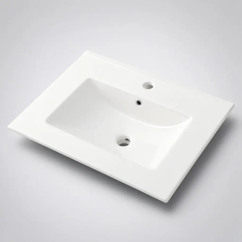 755*463*175mm Gloss White Crete Fine Ceramic Counter Top One Tap Hole Overflow,32mm Waste