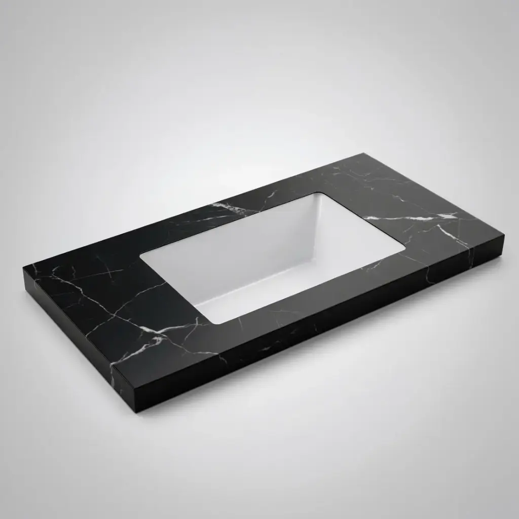 [56439] 755X465X50mm Calacatta Night Black Sintered Stone Semless Joined With Fine Ceramic Basin Stone Single Bowl