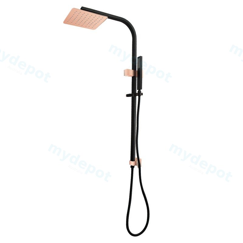 [41144] 8'' Square Black Rose Gold Shower Station Top Water Inlet