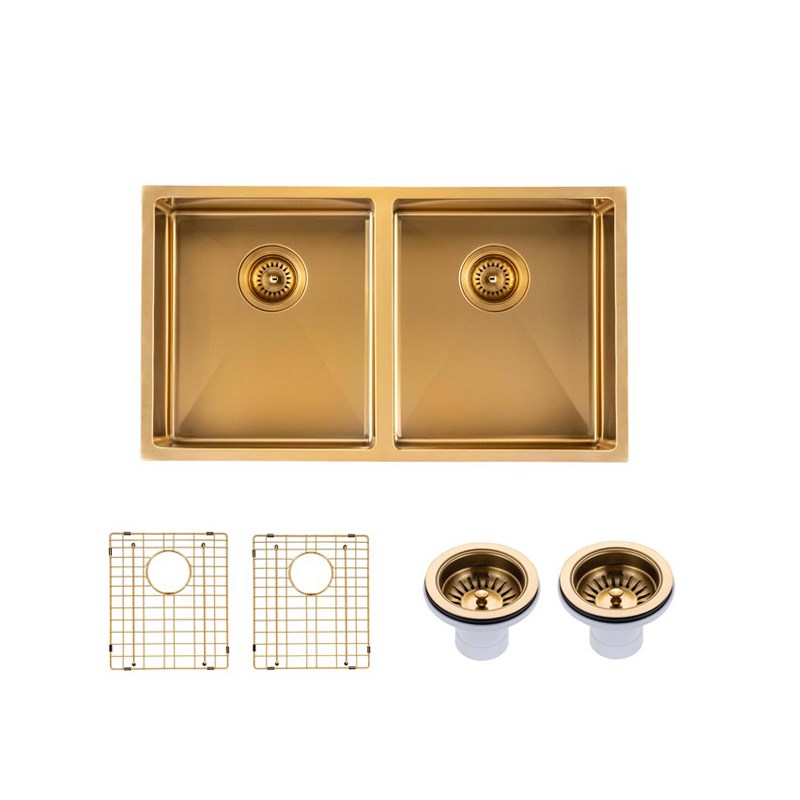 820x457x230mm Brushed Brass Stainless Steel PVD Double Bowl Kitchen Sink