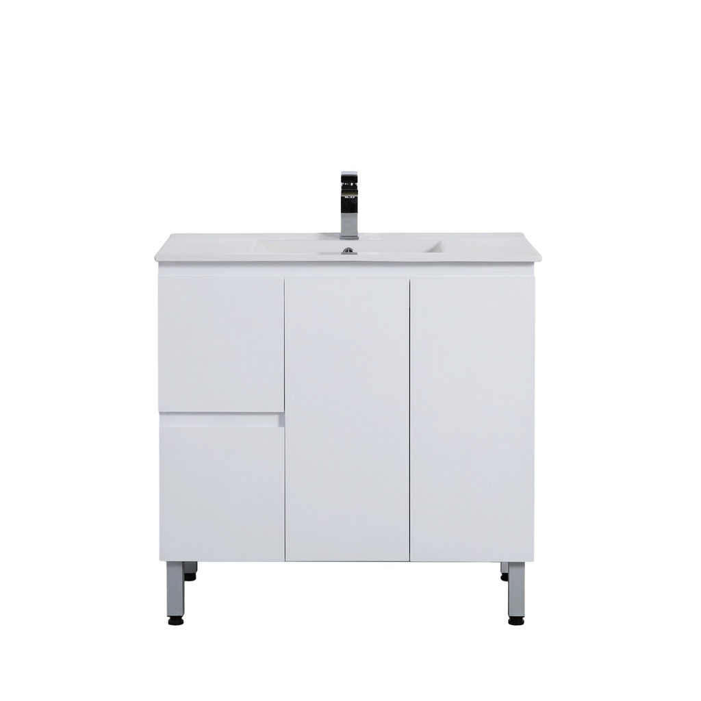 [56845] 890*355*860mm Ensuite Gloss White Alpha Ensuite Free Standing PVC Vanity,Left Hand Drawers