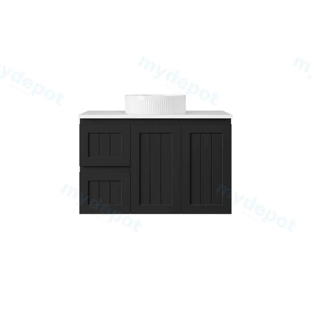 [56739] 890*360*560mm Matte Black Archill Federation Wall Hung Ensuite PVC Cabinet Left Hand Drawer