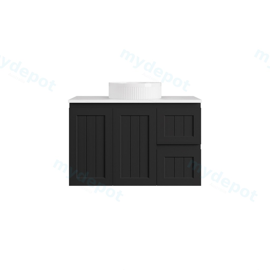 [56740] 890*360*560mm Matte Black Archill Federation Wall Hung Ensuite PVC Cabinet Right Hand Drawer