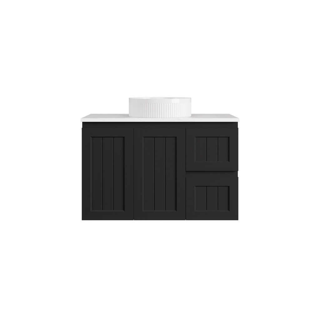 [56740] 890*360*560mm Matte Black Archill Federation Wall Hung Ensuite PVC Cabinet Right Hand Drawer