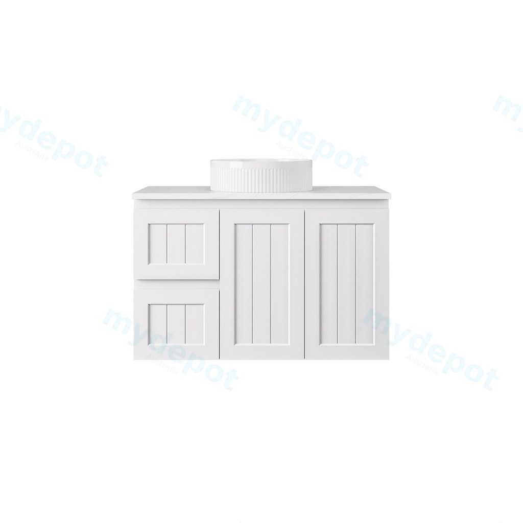 [56734] 890*360*560mm Matte White Archill Federation Wall Hung Ensuite PVC Cabinet Left Hand Drawer