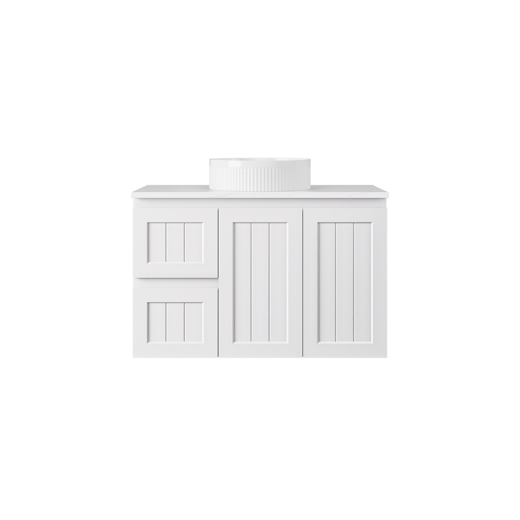 890*360*560mm Matte White Archill Federation Wall Hung Ensuite PVC Cabinet Left Hand Drawer