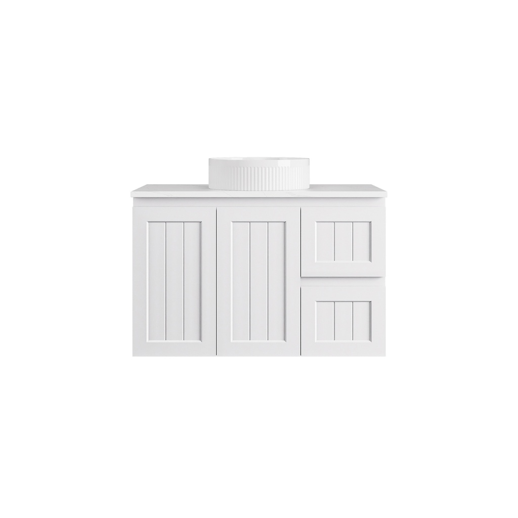 890*455*560mm Matte White Archill Federation Wall Hung Ensuite PVC Cabinet Right Hand Drawer