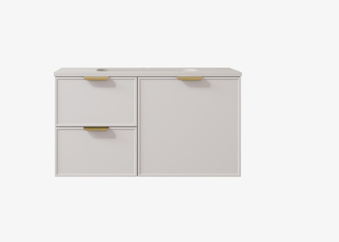 890*455*560mm Matte White Madura Federation Wall Hung PVC Cabinet,Left Hand Drawers