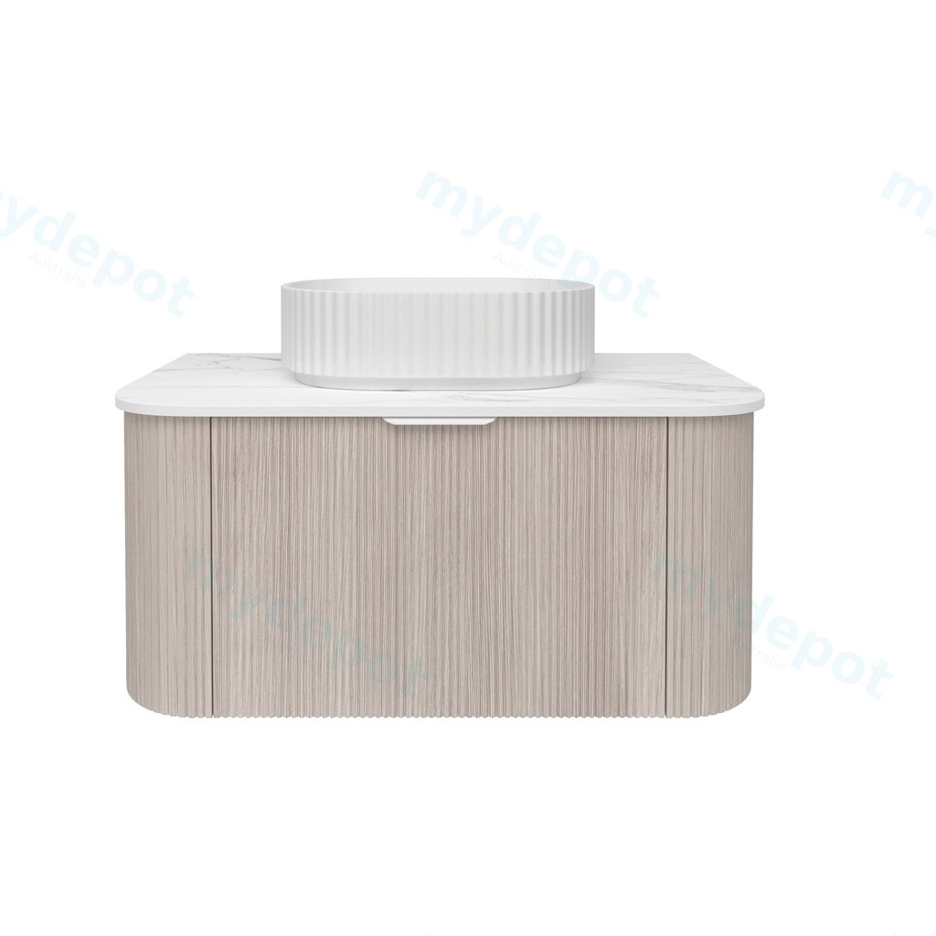 [56507] 890*493*400mm Costal Oak Agena Fluted Wood Grain Wall Hung Vanities Soft Closing Drawer Pull Out With Handle