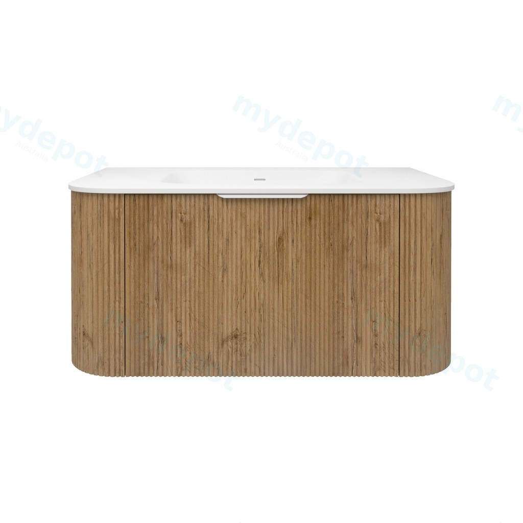 [56513] 890*493*400mm Prime Oak Agena Fluted Wood Grain Wall Hung Vanities Soft Closing Drawer Pull Out With Handle
