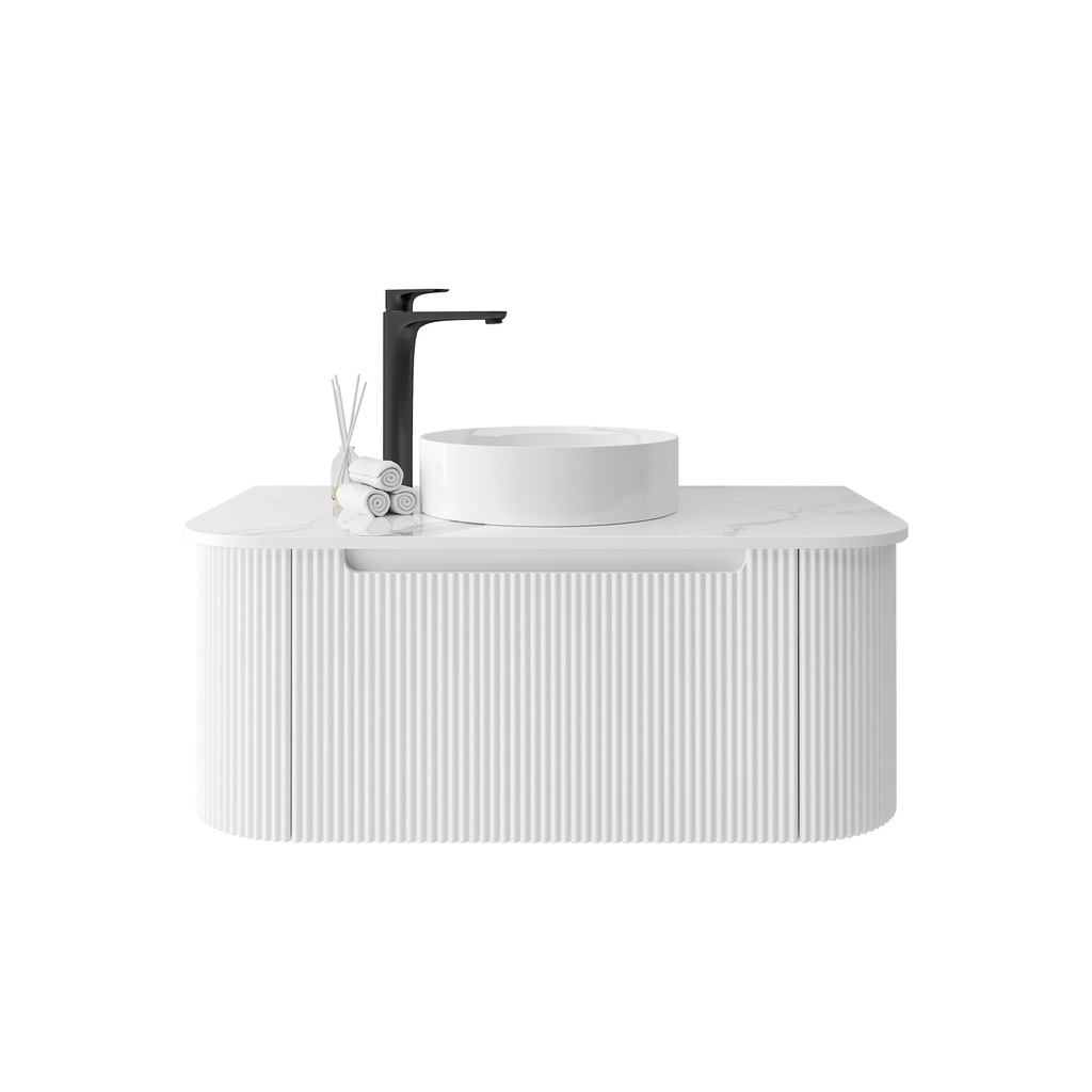 [92081/PVCKC95W-MW] 890Lx493Dx347Hmm Matte White 2PAC PVC 1/DW Curved Wall Hung Vanity
