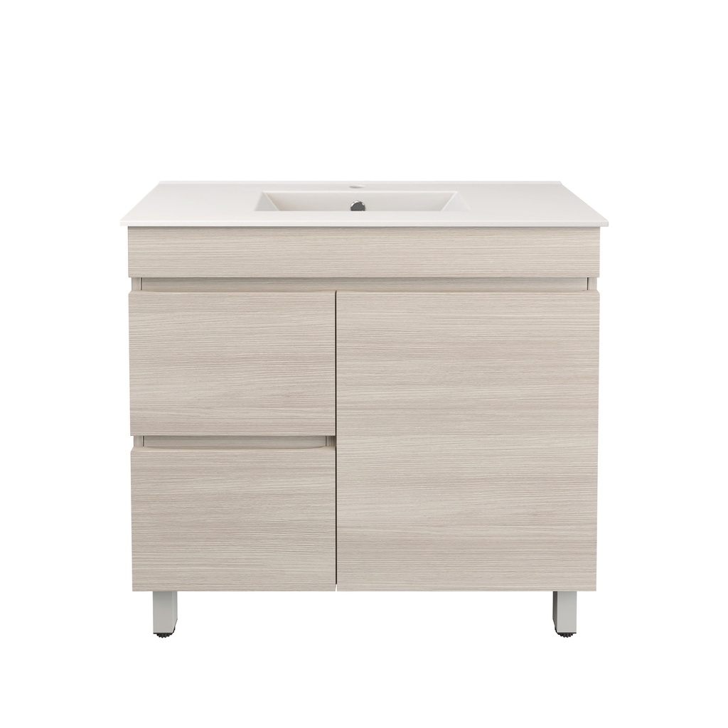 890X355X710mm Camden Modern Free Standing Cabinet Coastal Oak,Soft Closing Finger Pull Door,Left Hand Drawers