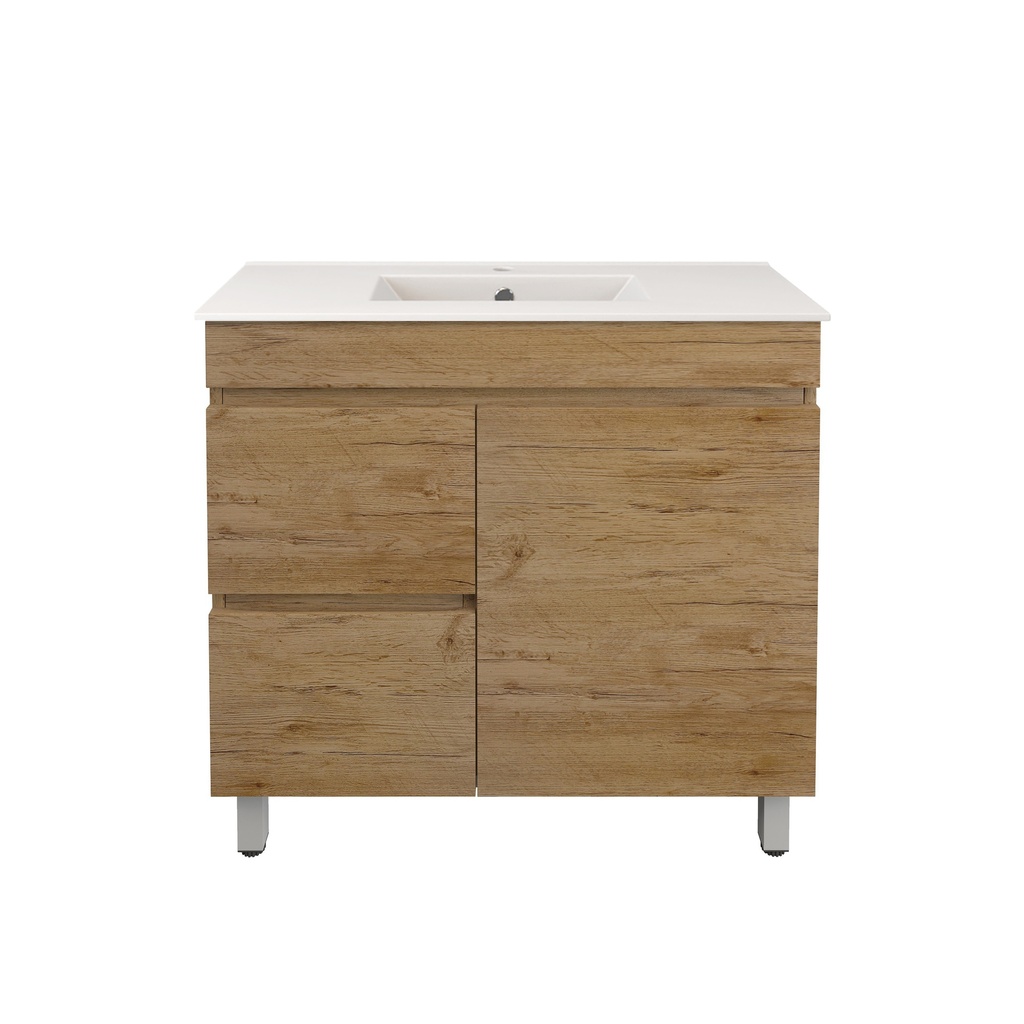 890X355X710mm Camden Modern Free Standing Cabinet Prime Oak,Soft Closing Finger Pull Door,Left Hand Drawers