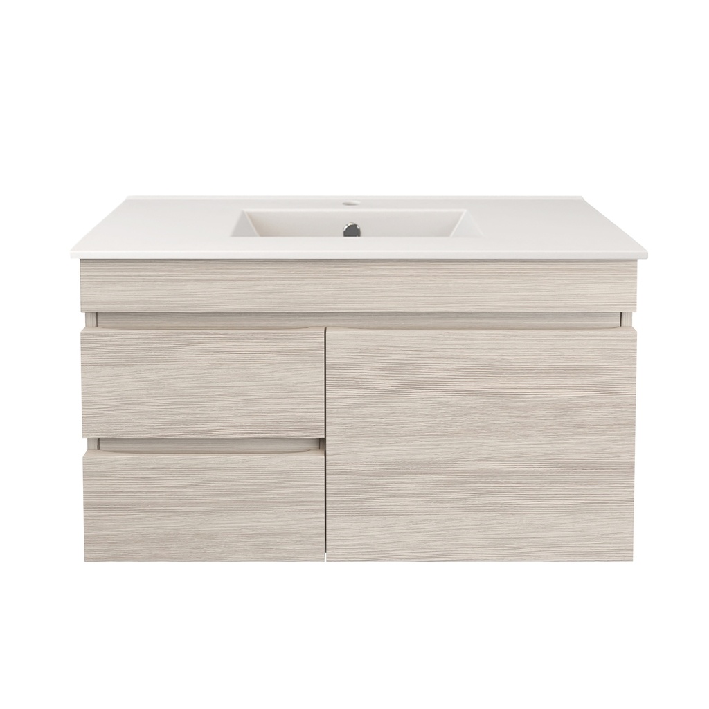 890X370X500mm Camden Modern Wall Hung Cabinet Coastal Oak,Soft Closing Finger Pull Door,Left Hand Drawers