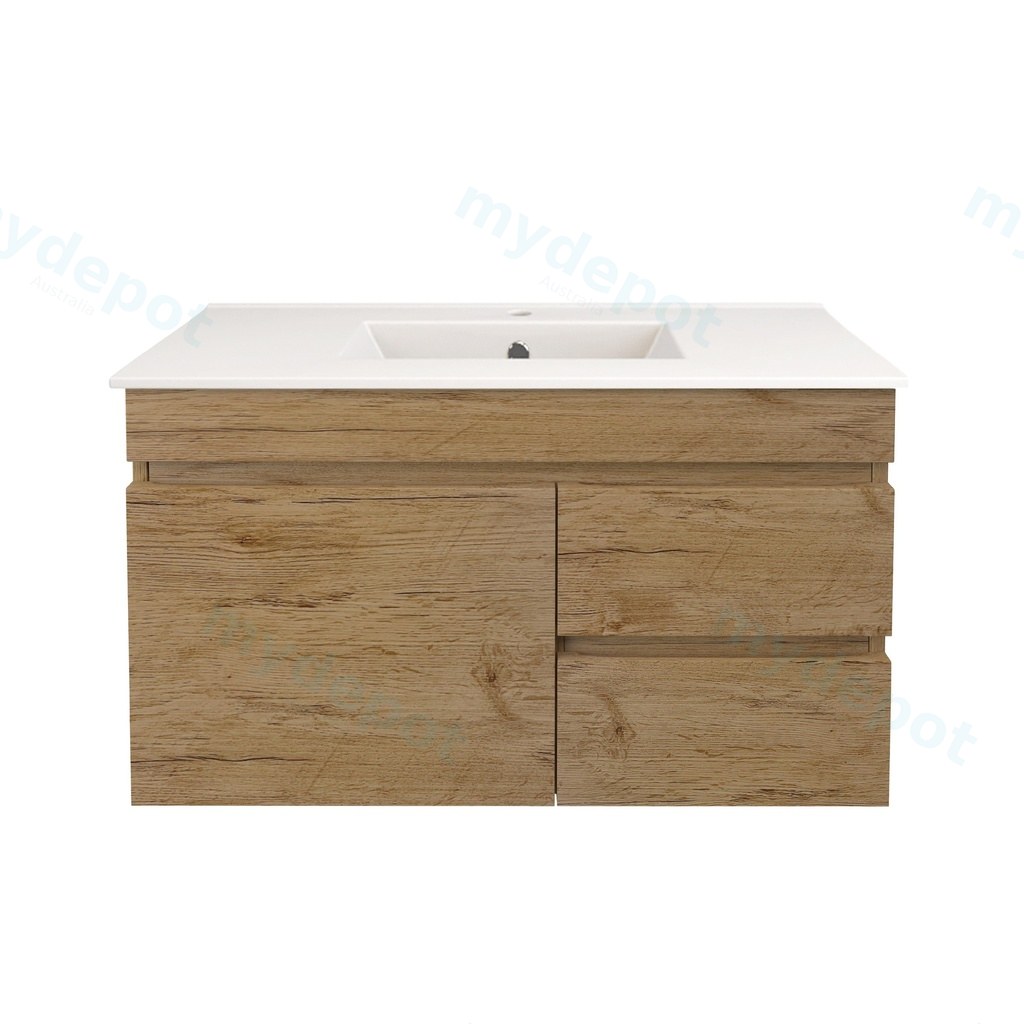 [56552] 890X370X500mm Camden Modern Wall Hung Cabinet Prime Oak,Soft Closing Finger Pull Door,Right Hand Drawers