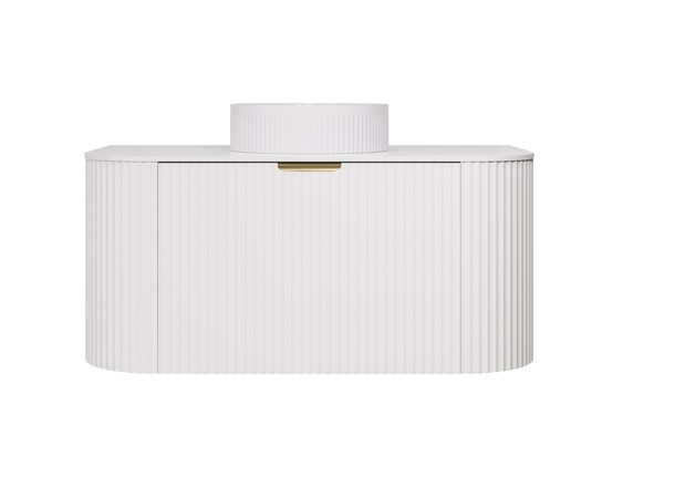 890X455X400mm Matte White Agena Modern Fluted Wall Hung Vanity PVC Cabinet
