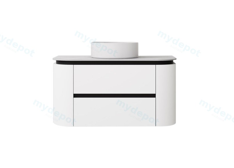 [56673] 890X455X470mm Matte Black And White Devito Modern Wall Hung Vanity PVC Cabinet
