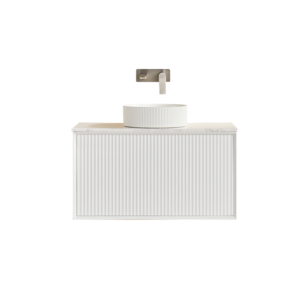 [56665] 890X455X480mm Matte Black Kliff Modern Fluted Wall Hung Vanity PVC Cabinet