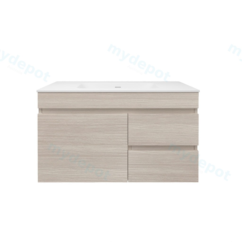 [56569] 890X455X500mm Camden Mordern Wall Hung Cabinet Coastal Oak,Soft Closing Finger Pull Door,Right Hand Drawers