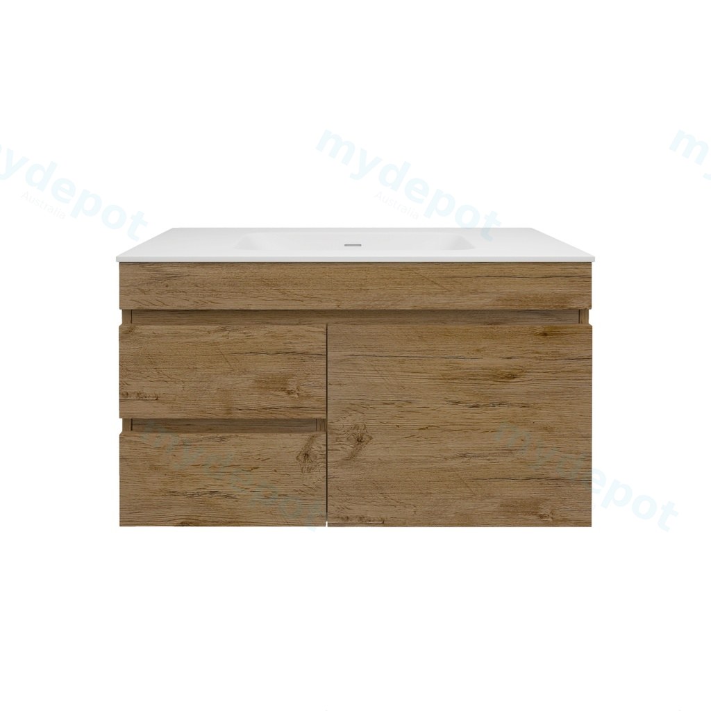 [56575] 890X455X500mm Camden Mordern Wall Hung Cabinet Prime Oak,Soft Closing Finger Pull Door,Left Hand Drawers