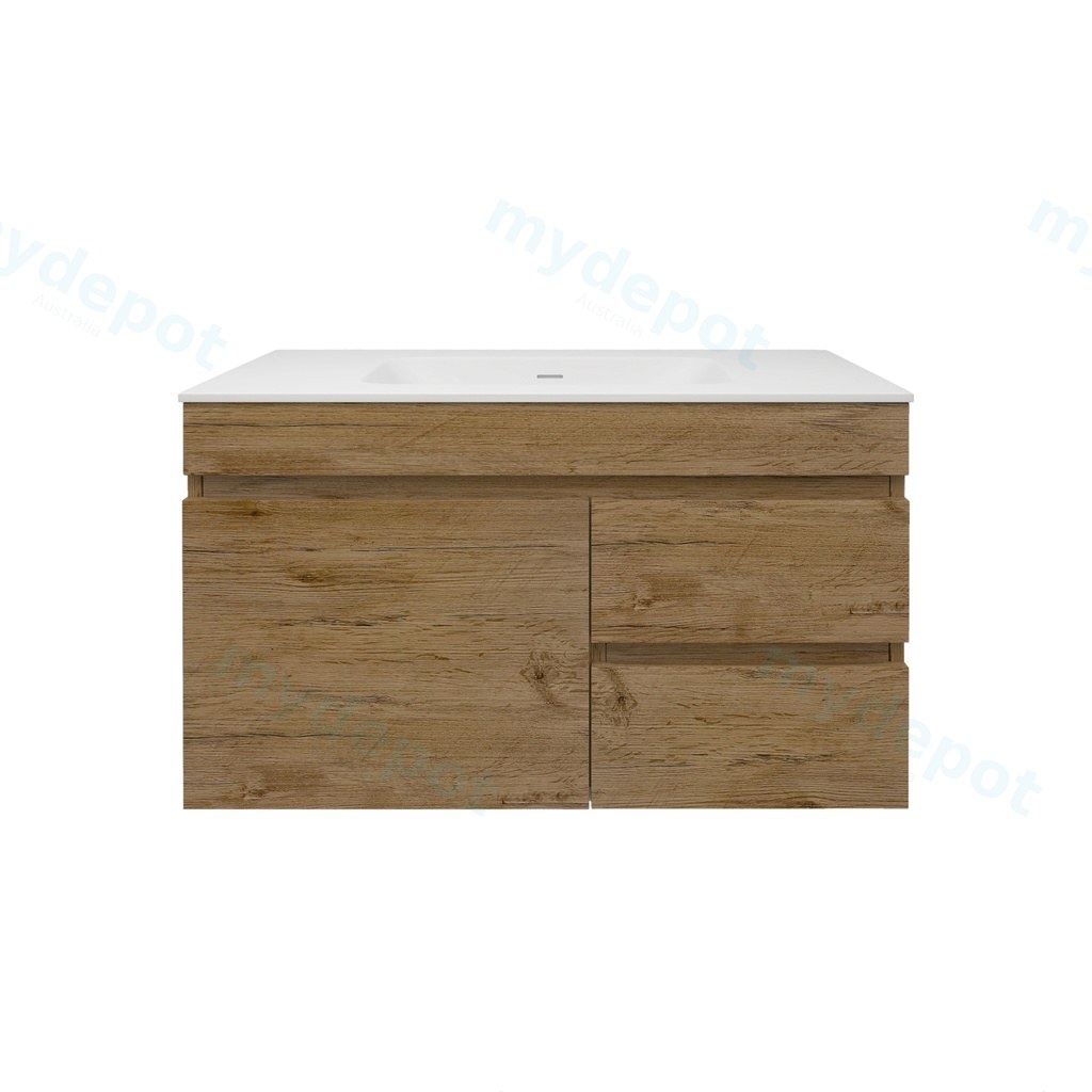 [56576] 890X455X500mm Camden Mordern Wall Hung Cabinet Prime Oak,Soft Closing Finger Pull Door,Right Hand Drawers