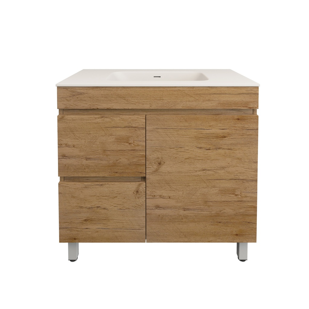 890X455X710mm Camden Modern Free Standing Cabinet Prime Oak,Soft Closing Finger Pull Door,Left Hand Drawers