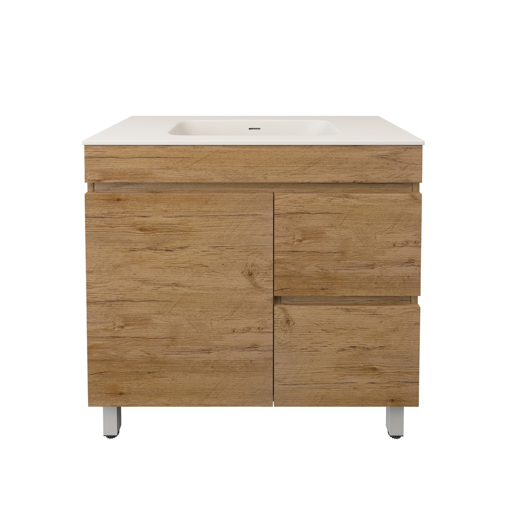 [56593] 890X455X710mm Camden Modern Free Standing Cabinet Prime Oak,Soft Closing Finger Pull Door,Right Hand Drawers