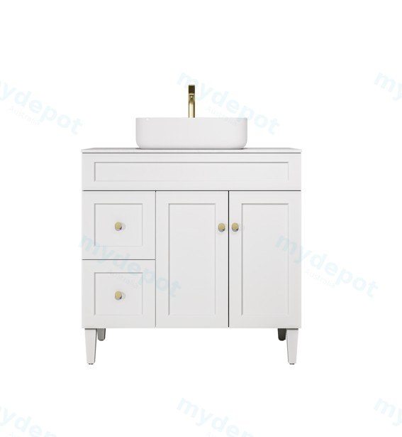 [56490] 890X455X860mm Matte White Harold Federation Free Standing PVC Cabinet,Left Hand Drawers