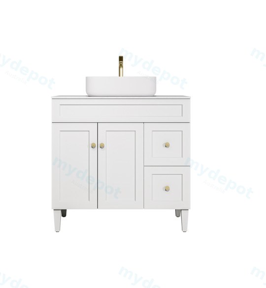 [56491] 890X455X860mm Matte White Harold Federation Free Standing PVC Cabinet,Right Hand Drawers