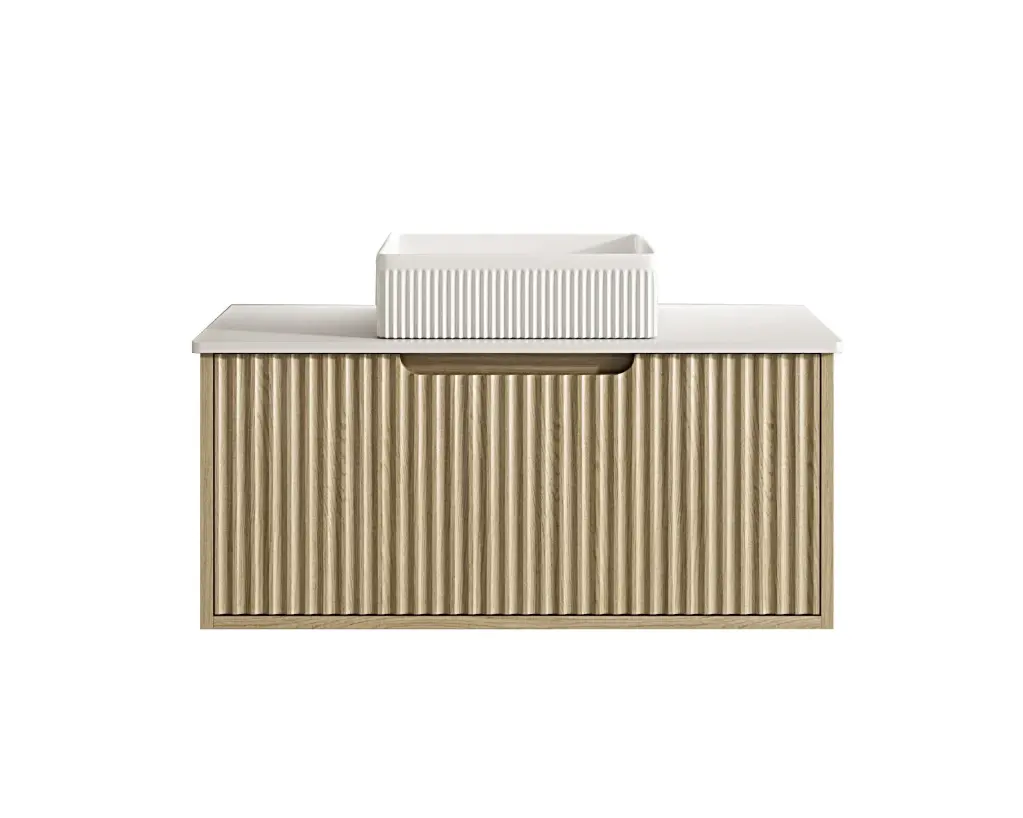 [50568] 890x455x390 Natural Oak Premium Straight Edge Wall Hung vanity